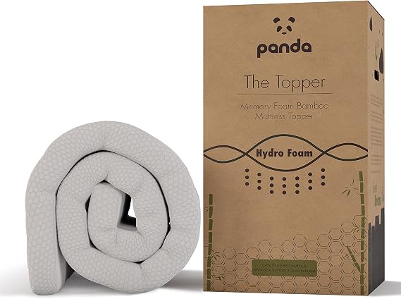 Panda® The Topper - UK Double | Gel Infused Memory Foam Bamboo Mattress Topper | 5cm Thick | Orthopaedic Neck, Spine, Hip Support | Adjustable Straps | Temperature Control | Long Lasting