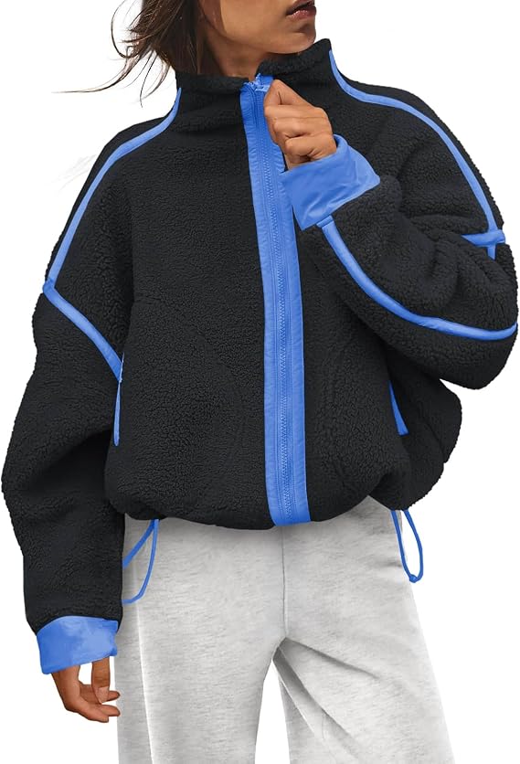 Kumufenc Womens Fleece Jacket Winter Trendy Sherpa Zip Up Jackets Soft Casual Outerwear with Pockets