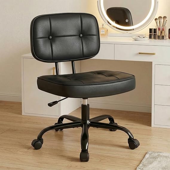 DUMOS Armless Office Desk Chair, Small Vanity Chair with Lumbar Support