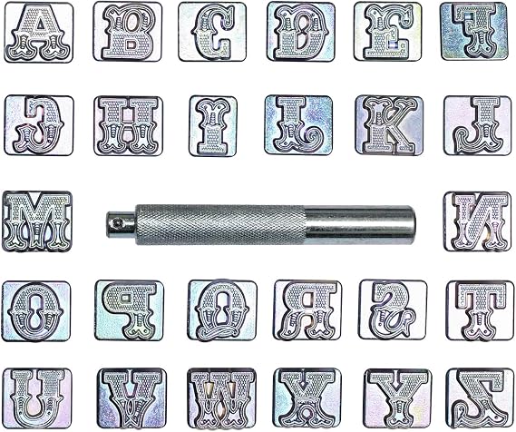 27 pcs 3/4 19mm A-Z Alphabet Letters and Pattern Stamping Punch Tools Set for Leathercraft, Belts, Saddle and Other Leather DIY Project (3/4(19mm), Letter)