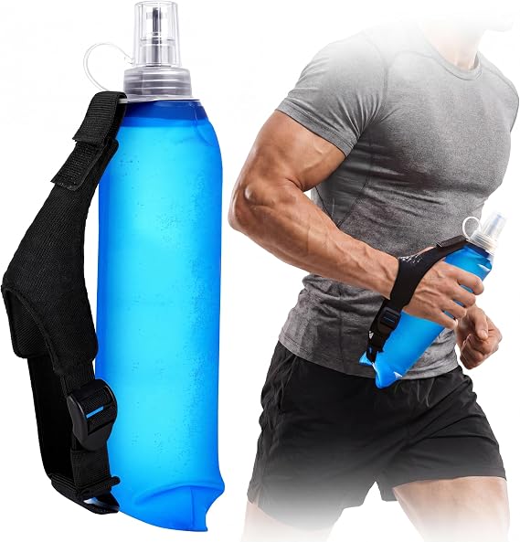 LemonRoad Ultralight Handheld Running Water Bottle, Tpu Running Collapsible Handheld Water Bottle with Adjustable Hand Strap 17 Oz/ 500 ml Spill-proof Cap for Jogging Hiking Walking Marathon