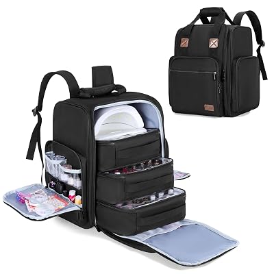 BAFASO Nail Polish Organizer Backpack Holds 105 Bottles 15ml - 0.5fl.oz and a Nail Lamp, Nail Polish Backpack with 3 Removable Pouches and Multiple Tools Storage Pockets Patented, Black