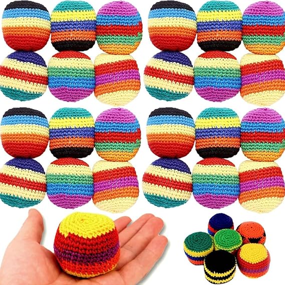 3PCS Knitted Hacky Bag Set, Hand-Made Knitted Footbag Sack, Assorted Foot Bag Crochet Hacky Ball for Adults, Colorful Juggling Footbag for Beginners, Handwoven Toss Pack, Multicolor, Sand Fill
