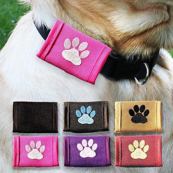 Dapper Dog Pet Tag Silencer - Ballistic Nylon (Pink with White Paw Print)