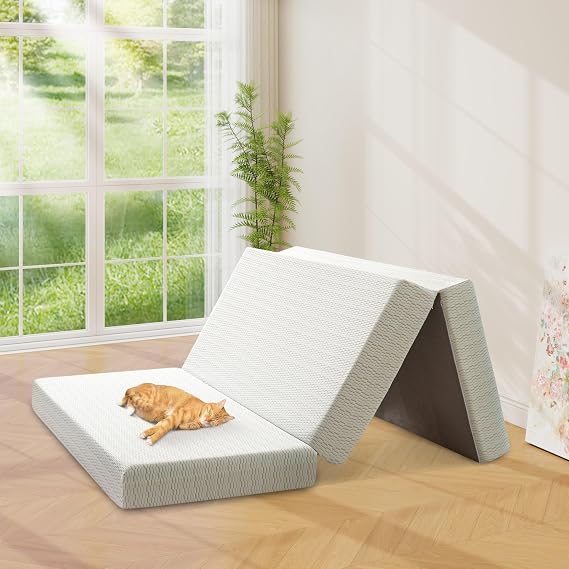 Opoiar Tri Folding Mattress 6 Inch Full Memory Foam Trifold Mattress Portable Foldable Floor Sofa Bed with Washable Cover & Non-Slip Bottom Space-Saving & Storage Bag for Guest Bed,RV,Pet
