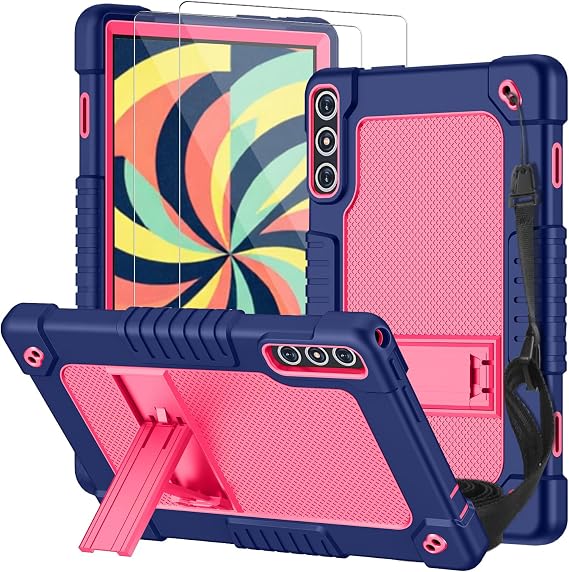 for KADYBE D106 Tablet Case,for MEIZE D106 Case,Shockproof Kids Case with 2 Pcs Screen Protector Shoulder Strap for KADYBE D106/MEIZE D106/VOZIZOV D106/FEONAL Android 14 10 inch (Navy/Pink)