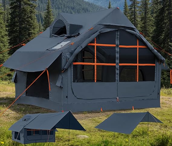 Inflatable Tents for Camping with Stove Jack, 4 Person Easy Setup Blow Up Tents for 4 Seasons Waterproof Inflatable Air Tent,Glamping Tent House