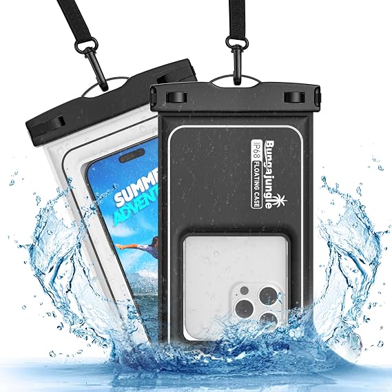 Waterproof Phone Pouch - 2 Pack IP68 Floating Waterproof Phone Case, Dry Bag Beach Cruise Essentials 2026 with Adjustable Lanyard for iPhone 17 16 15 Pro Max / Galaxy S24 S23 (Black and White)