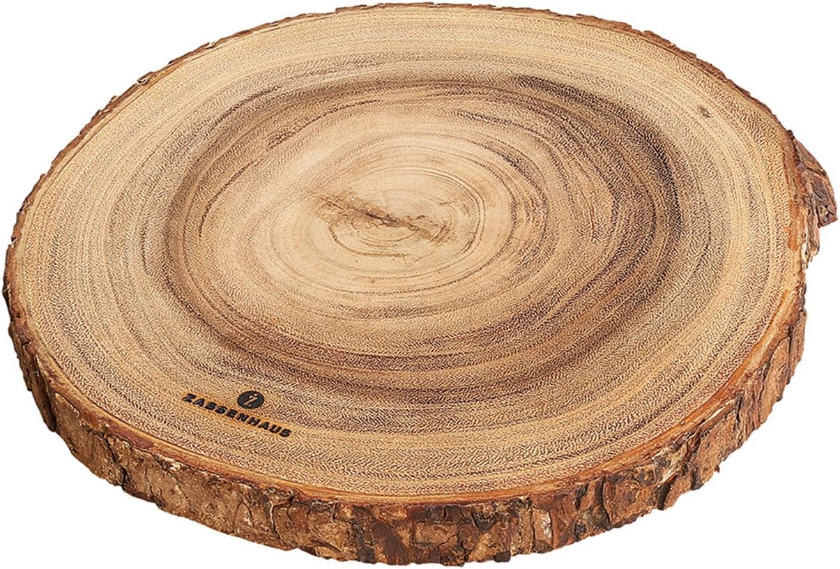 Zassenhaus Natural Bark Acacia Wood Round Serving and Cheese Board, 12.5, Brown