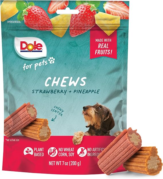 Dole for Pets Fruit-Flavored Dog Chews, Strawberry Pineapple, 7.05 Oz | Real fruit flavor, no artificial colors or preservatives, strawberry pineapple, chew treats