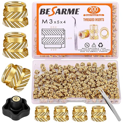 200 Pcs M3 Threaded Inserts M3 Heat Set Insert Brass Threaded Inserts for Plastic Metric Knurled Nuts Assortment Kit for 3D Printing Components