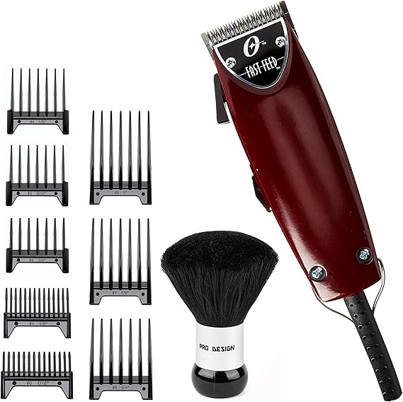 Oster Fast Feed Adjustable Pivot Motor Clipper 76023-510 with 8 Piece Guide Comb Set and Neck Duster