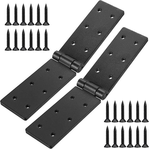 2 Pcs Folding HingesFoldable Black Hinges Heavy Duty Gate Hinges for Wooden Garden Gates Tool Boxes Furniture Cupboard Cabinet Door Hingeswith 24 Screws