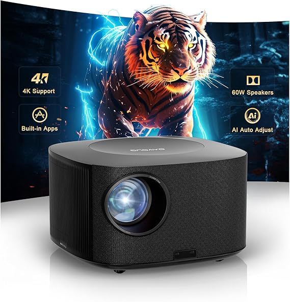 ONOAYO Outdoor-Projector-4K with 60W Dolby Audio and Official Licensed Apps | High Brightness, AI Auto Focus, Smart-Projector with WiFi and Bluetooth, ONO5Pro 2.0 Movie Projector for Indoor/Outdoor