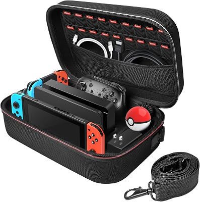 Deruitu Carrying Case Compatible with Nintendo SwitchSwitch OLED Model - Portable Travel All Protective Hard Messenger Bag Soft Lining 18 Games for Switch Console Pro Controller & Accessories, Black