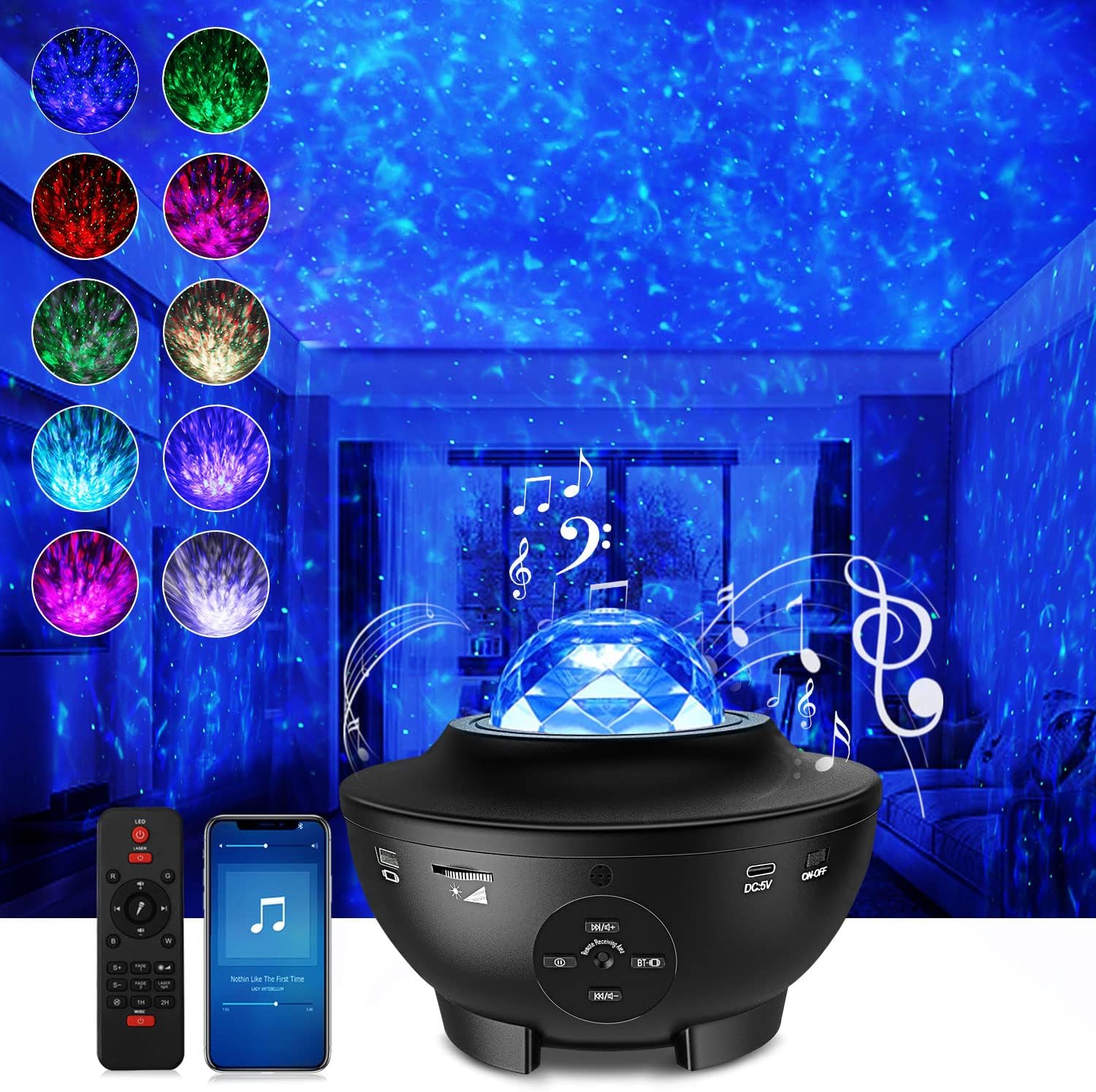 Yıldızlı gökyüzü projektörü LED Galaxy Light, yıldızlı projektör ışığı, bulutlar ve yıldızlar, Bluetooth hoparlör fonksiyonu, yıldız projektör, sevgililer günü için gece lambası mor