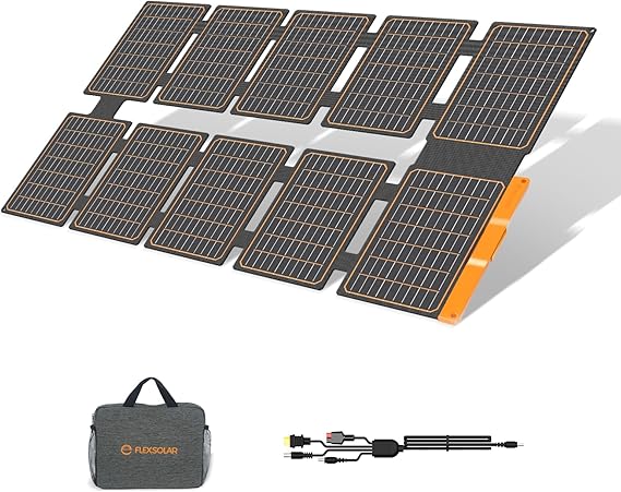 FlexSolar 100W Portable Solar Panel - 24% High Efficiency, IP67 Waterproof, QC3.0 USB-A/USB-C/DC Output for Small Power Station, Camping, RV & Emergency