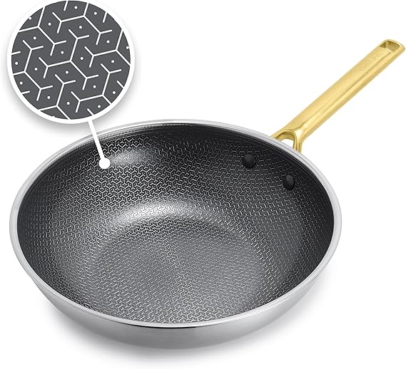 GreenPan Hybrid APEX 11" Tri-Ply Stainless Steel Wok, Ceramic Nonstick Pan | PFAS-Free Thermobond Nonstick Skillet, Induction & All Cooktop Compatible, Dishwasher & Oven Safe up to 850F, Stir Fry, Gold