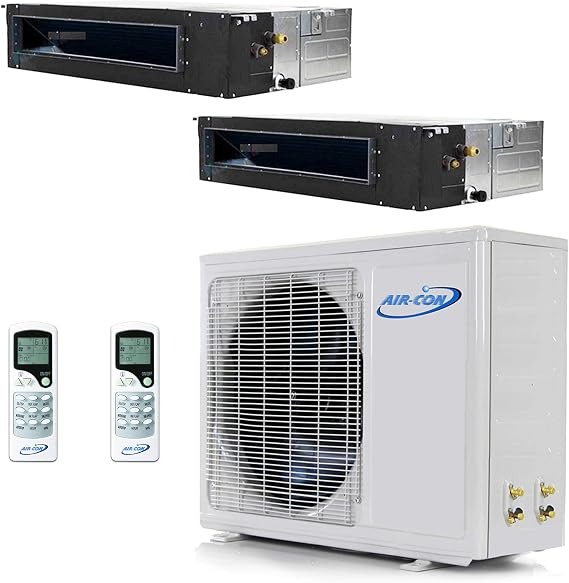 Multi Zone Mini Split Ductless Air Conditioner - Dual 2 Zone 12000 + 12000-Pre-Charged Inverter Compressor - Slim Duct - US Parts and Tech Support