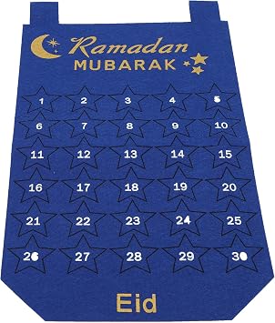 Ramadan Calendar, Ramadan Calendar 30 Days Eid Mubarak Hanging Fabric Countdown Calendar for Eid Party Supplies Eid Decoratonblue