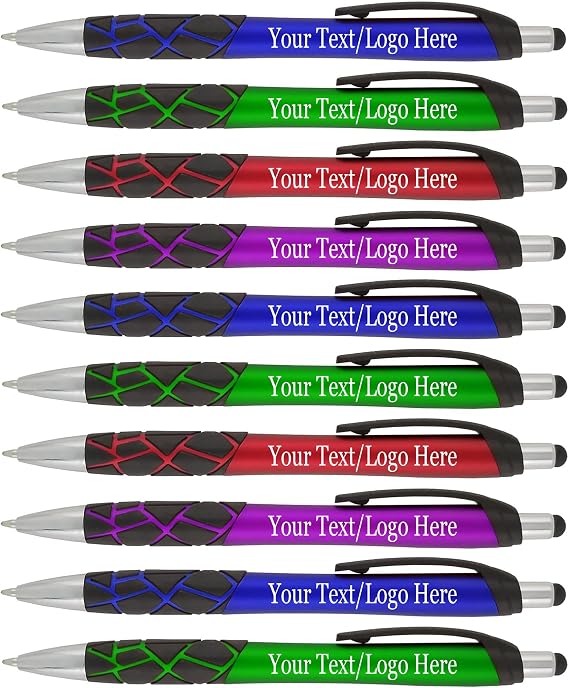 Personalized Stylus Pens With your Custom Logo or Text-200 Pack Bulk-for Businesses, Parties, and Events, 2 in 1 Capacitive Stylus & Ballpoint Pen compatible with most touchscreen Devices, Assorted