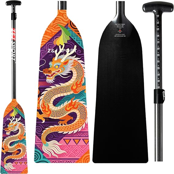 Z&J SPORT Adjustable Dragon Boat Paddle Graphic Blade, IDBF Approved Full Carbon Fiber for Dragon Boat Race