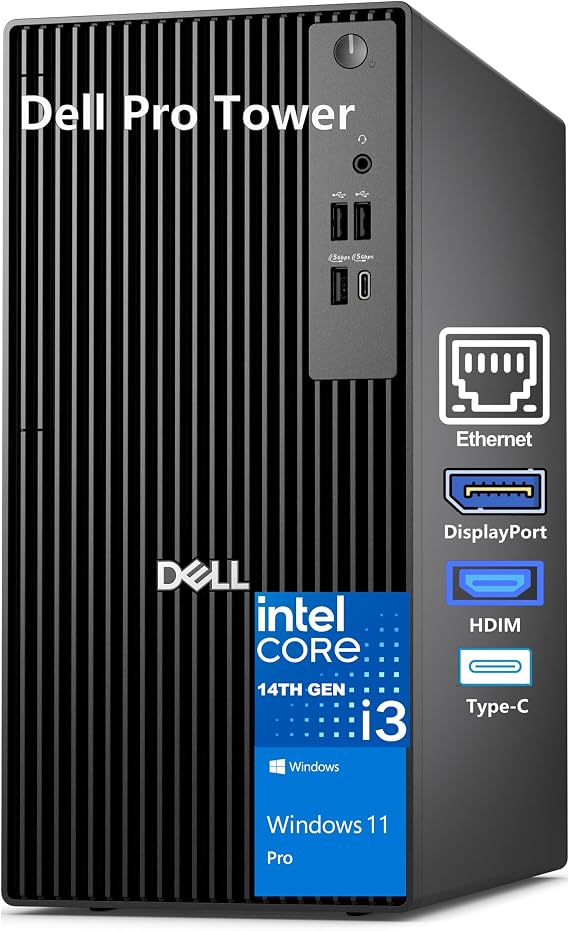 Dell Tower PC 8GB DDR5 RAM, 256GB PCIe SSD, Intel 14th Gen CPU Computer