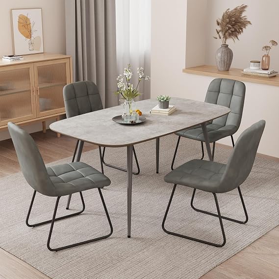 HIPIHOM 47''Dining Table Set for 4,Modern Wood Dining Table,Leather Dining Chairs 4,Table and Chairs Set of 4,Ideal for Kitchen Dining Room (Gray Table + 4 U-Shaped Gray Chairs, 47.2")