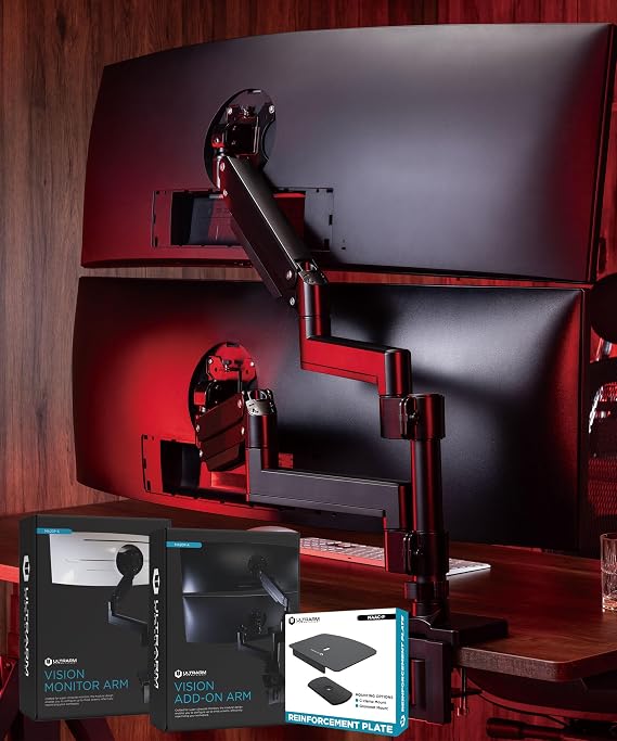 ULTRARM Heavy Duty Dual Monitor Arm with Reinforcement Plate for Ultrawide Monitors up to 57" and 44 lbs, Dual Monitor Stand for Dual 49" Vertical Stacked Monitor Mount