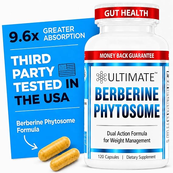 Ultimate Berberine Phytosome - Compare to $44 Brand, Dual Action Formula with Phytosome Plus Botanical Extract, Support Heart Health, Immune System, Healthy GI & Cholesterol*, Gluten-Free, 30 Servings