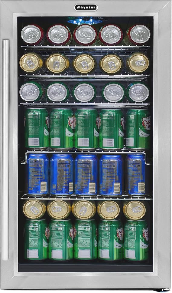 Whynter Beverage Refrigerator Mini Fridge, 127 Can, Glass Door, BR-130SB | Adjustable Shelves and Digital Temperature Control, Even Fan Forced Cooling, Chills Cans and Bottles for Home or Office