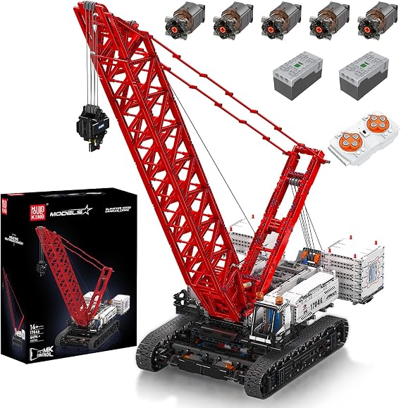 Mould King 17046 High-tech Crawler Crane MOC Truck with 5 Motor, APP Technology Remote Controlled 16000 Grid Boom Crawler Crane Construction Clamp Blocks Kit of 4494 Parts