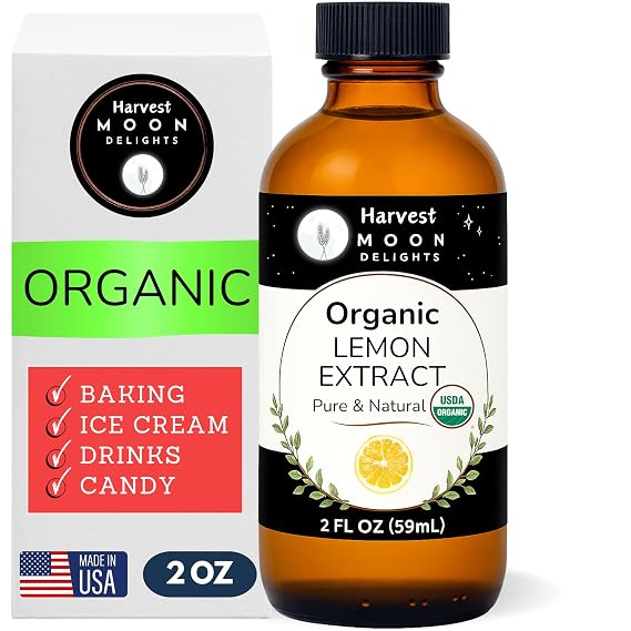 Organic Lemon Extract for Baking, Ice Cream, Drinks, and Candy - 2 oz - Water-Soluble - By Harvest Moon Delights - Pure Lemon Flavoring