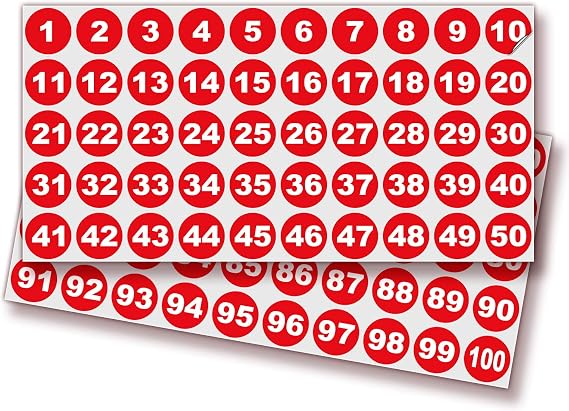 iSYFIX Red Consecutive Number Stickers, 1 to 100, 1 Inch, 1 Set