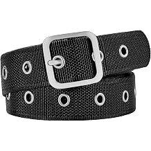 Plus Size Grommet Belts 100-160cm Nylon Canvas Eyelet Belt for Womens Black