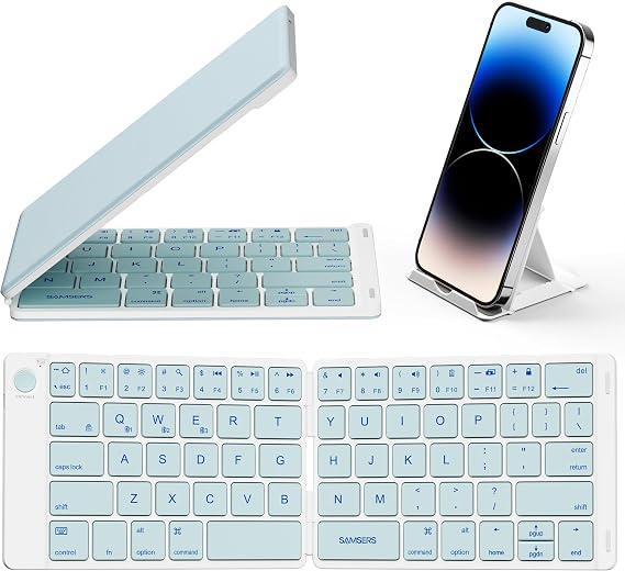 Samsers Ultra Slim Foldable Bluetooth Keyboard for Phone Tablet PC, Blue
