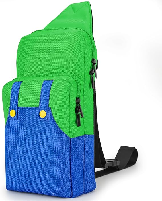 Cute Travel Bag for Nintendo Switch/ 2 / Lite / OLED, Portable Small Sling Crossbody Shoulder Carrying Storage Backpack for NS Consolo, Charging Dock, Joy-Cons, Accessories (Green&Blue)