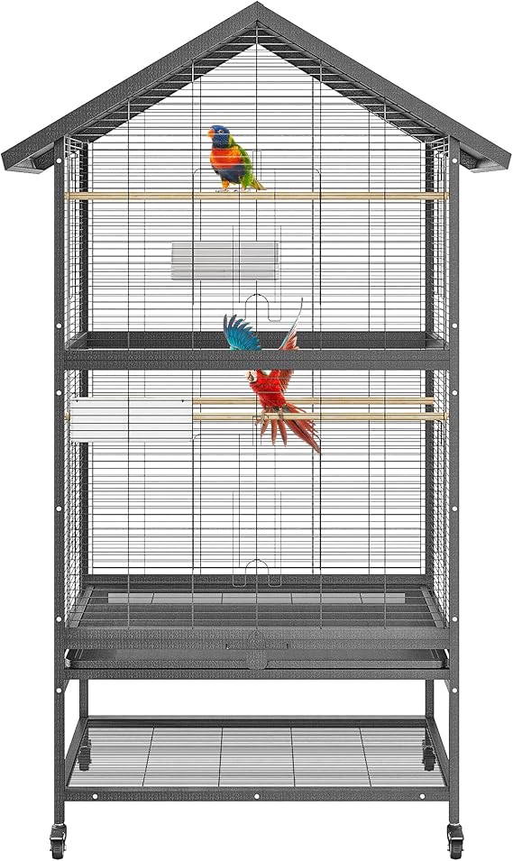 Large Bird Cage Parrot Cage with Sand Drawer Aviary on Wheels Birdcage with 3 Perches Bird Aviary with Wheels 80 x 60 x 167 cm Cockatiel Cage Bird Cage Budgie