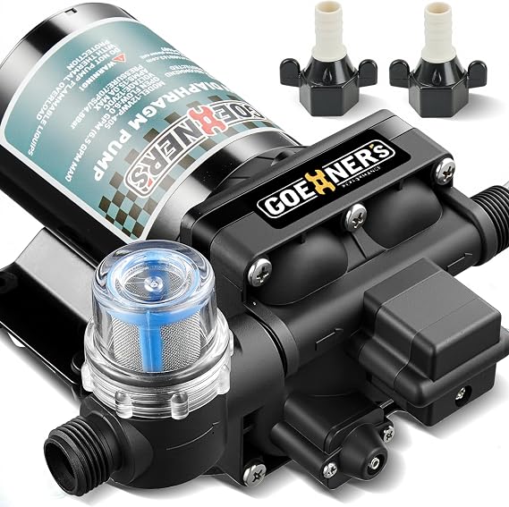 [Upgraded Version] RV Fresh Water Pump, 12V DC Water Pump, 6GPM 70PSI Self-Priming Diaphragm Pump with Pressure Switch and Strainer for RV, Marine, Yacht, Caravan