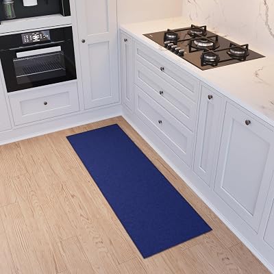 Ottomanson Hallway Runner Rug 20 x 59 Non Slip Solid Area Rugs Easy to Clean Laundry Rug Runner Durable & Pet Friendly Floor Carpet Runners for Hallways Entryway Living Room Kitchen, Navy