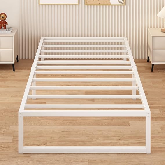 Yicensen Small Single Bed Frame 75x190 cm, Easy Assembly, Noise Free, White | 30cm High Sturdy Metal Bed Frame Small Single with Steel Slat Support