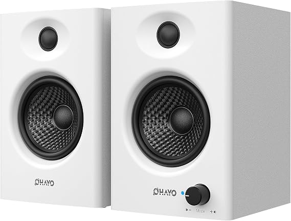 OHAYO 60W Computer Speakers for Gaming and Music, Active Bluetooth 5.3, Stereo 2.0 Speakers for Desktop PC Monitor or Laptop, Surround Sound Speaker, 3.5 mm Aux RCA Input, USB-Powered, 1 Pair, White