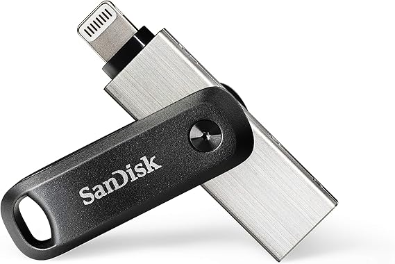 SANDISK iXpand Go Flash Drive 256GB (for iPhone, iPad, PC and Mac, iPhone Lightning and USB 3.0 connectors, Automatic Backup, iXpand app, Keychain) Black/Silver