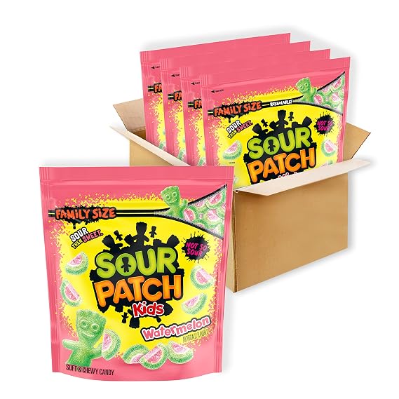 SOUR PATCH KIDS Watermelon Soft & Chewy Candy, Family Size, 4 - 1.8 lb Bags