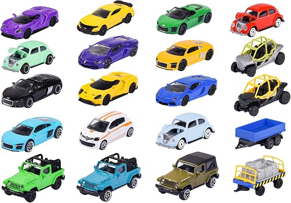 Majorette Discovery 212058595 20-Piece Set Assorted Toy Cars with Freewheel Suspension and Opening Parts for Children Aged 3 and Up with Storage Box