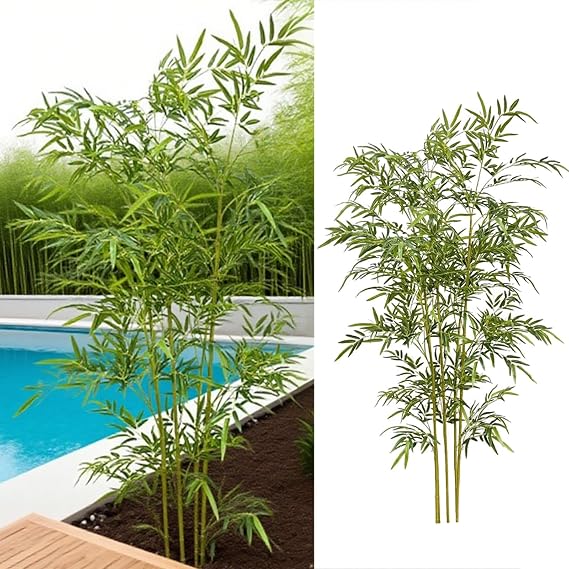 WDJBPSH Patio Pool Faux Bamboo Leaves Privacy Fence Wall, Backyard Greenery Privacy Fencing with Trunks, Assembled Stems and Leaves(20 Bamboo,Tall 150cm/4.9ft)