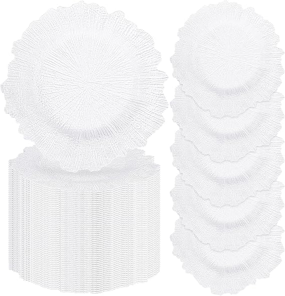 fani 100 Pcs White Charger Plates Bulk, 13 Inch Reef Wedding Chargers