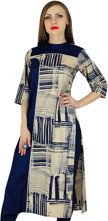 Bimba Women Turtle Neck Kurta 3/4 Sleeve Kurti Formal Cotton Tunic Blouse
