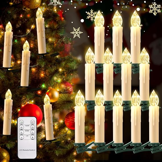 cimetech 12er Weihnachtsdeko Weihnachtsbaum Kerzen Timer & Fernbedienung