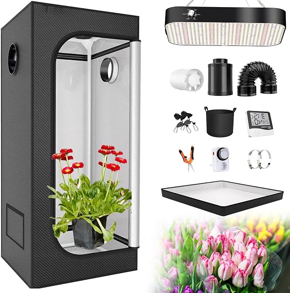 Grow Box, Fully Automated Complete Hydroponic Grow System, Indoor Smart Grow Tent, with 200W LED Grow Light Full Spectrum with Timer and Hygrometer, for Plants Vegetables,120x120x200cm